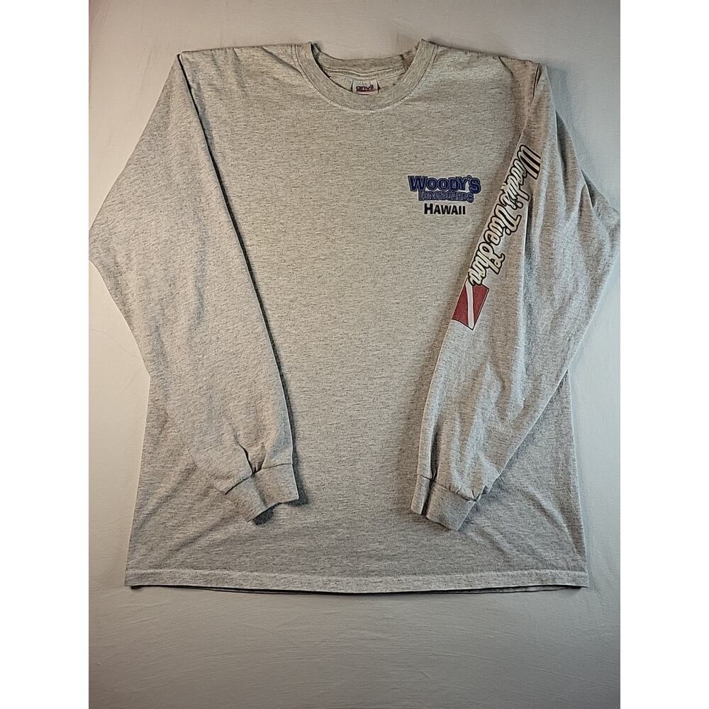 Vintage Woody's Longboard Hawaii Dive shop Long Sleeve Mens T Shirt Large